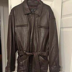 Men's Dark Brown Leather Trench Coat